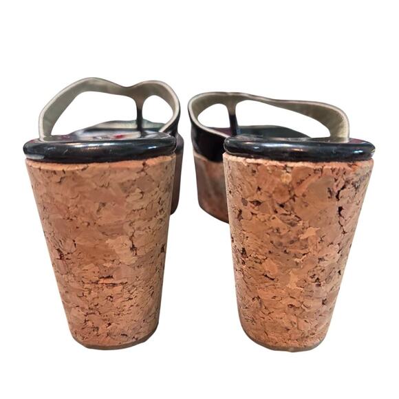 Auth Jimmy Choo Black Patent Leather Cork Wedge Sandals Size 39.5 - Picture 7 of 8